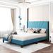 Queen Size Velvet Upholstered Platform Bed with Upholstered Headboard