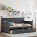 Twin Size Modern and Concise Solid Wood Daybed, Three Drawers, No Box Spring Needed, Gray
