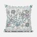 16" X 16" Blue and Off White Peacock Broadcloth Floral Zippered Pillow