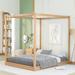 Modern Pine Wood Canopy Platform Bed, Queen