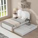 Twin Size Platform Bed with Supporting Feet, Upholstered Bed with Twin Size Trundle, Wooden Bed with Headboard, White