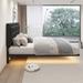 PU Leather Upholstered Floating Bed Frame, Nightlights, Queen Size