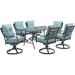 Cambridge Lawrence 7-Piece Dining Set in Ocean Blue with 6 Swivel Rockers and a 66-In. x 38-In. Glass-Top Table - N/A
