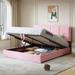 Velvet Upholstery Queen Storage Platform Bed: Irregular Headboard, Hydraulic Storage System