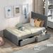 Gray Linen Platform Bed with Headboard and 2 Drawers