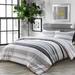 3pc Queen Size Comforter Set Boho Striped Grey Black