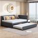 Full Size Upholstered Daybed with Trundle Sofa Bed Frame No Box Spring Needed, Linen Fabric, Gray