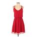 BCX Casual Dress - Mini V Neck Sleeveless: Red Print Dresses - Women's Size Small