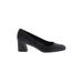 Stuart Weitzman Heels: Slip-on Chunky Heel Classic Black Solid Shoes - Women's Size 7 1/2 - Almond Toe