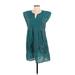 Cut Loose Casual Dress - A-Line V Neck Short sleeves: Teal Print Dresses - Women's Size Small