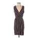 Ann Taylor LOFT Cocktail Dress - Wrap V Neck Sleeveless: Burgundy Print Dresses - Women's Size Small