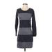 Banana Republic Casual Dress - Sweater Dress Scoop Neck Long sleeves: Gray Print Dresses - Women's Size X-Small
