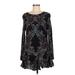 Free People Casual Dress - DropWaist: Black Floral Motif Dresses - Women's Size Medium