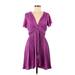 Anthropologie Casual Dress - Mini Plunge Short sleeves: Purple Solid Dresses - Women's Size 6