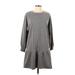 Express Casual Dress - DropWaist Crew Neck 3/4 sleeves: Gray Marled Dresses - Women's Size Large
