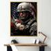 Design Art Military Patriot Solider USA Flag On Canvas Print Metal in Gray | 40 H x 30 W x 1.5 D in | Wayfair FL115985-30-40-GD