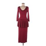 ZAC Zac Posen Casual Dress - DropWaist Scoop Neck 3/4 sleeves: Burgundy Solid Dresses - Women's Size Medium