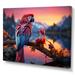 Design Art Red & Blue Parrots Radiant Plumage Sunset Plastic in Blue/Red | 34 H x 44 W x 1.5 D in | Wayfair PT118055-44-34