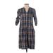 J. McLaughlin Casual Dress - Shirtdress: Blue Plaid Dresses - Women's Size X-Small