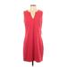 Express Casual Dress - Sheath V-Neck Sleeveless: Red Solid Dresses - New - Women's Size Small