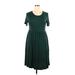 DB Moon Casual Dress - A-Line Scoop Neck Short sleeves: Green Print Dresses - Women's Size X-Large