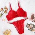 Lace Pink Sexy Women Underwear Set Rhinestone Letter Comfort Push Up Panties Brand Plus Size Bra