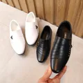 Boy's Leather Shoes Spring Autumn Pointed Toe Formal Dress Shoes British Style Black White Kids