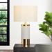 Everly Quinn Loris Cement Column Table Lamp Concrete/Metal/Fabric in Gray/White/Yellow | 22.25 H x 14 W x 14 D in | Wayfair