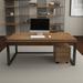 Loon Peak® Eyler 2 Solid Wood Writing Desk Office Set Wood/Metal in Black/Brown/Green | 29.53 H x 70.87 W x 27.56 D in | Wayfair