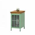 Winston Porter Reyanshi Iron + Solid Wood + Tempered Glass Nightstand Wood in Green | 20.08 H x 12.2 W x 15.75 D in | Wayfair