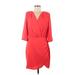 Amanda Uprichard Casual Dress - Wrap V-Neck 3/4 sleeves: Red Solid Dresses - Women's Size Medium