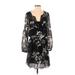 White House Black Market Casual Dress - Mini V-Neck 3/4 sleeves: Black Floral Dresses - Women's Size 4