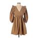 En Saison Casual Dress - Mini V Neck 3/4 sleeves: Brown Print Dresses - Women's Size X-Small