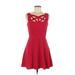 BCBGMAXAZRIA Cocktail Dress - Mini V Neck Sleeveless: Red Solid Dresses - Women's Size 8