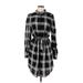 Max Studio Casual Dress - Shirtdress High Neck Long sleeves: Black Print Dresses - Women's Size Large