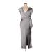 Sachin + Babi Casual Dress - Midi Plunge Short sleeves: Gray Solid Dresses - Women's Size 14