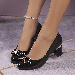 Women's Bowknot Chunky Heels, Rhinestone Decor Patent Leather Heels, Fashion Office Work Pumps