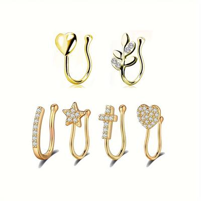 6 Pcs Fake Nose Rings Faux Septum Rings Cartilage Tragus Ring Non Piercing Jewelry For Unisex