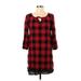 Madewell Casual Dress - Mini Tie Neck 3/4 sleeves: Red Checkered/Gingham Dresses - Women's Size Medium