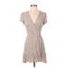 Abercrombie & Fitch Casual Dress - Wrap V Neck Short sleeves: Tan Dresses - Women's Size Small Petite