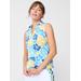 J.McLaughlin Women's Aida Sleeveless Top in Beach Blossom White/Navy/Yellow, Size XL | Nylon/Spandex/Catalina Cloth