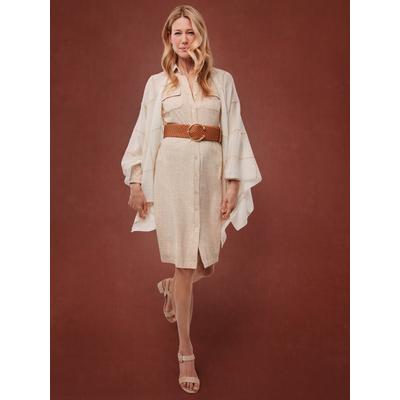 J.McLaughlin Women's Haarlem Dress in Penscript Off White/Tan, Size Large | Nylon/Spandex/Catalina Cloth