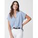 J.McLaughlin Women's Doone Shirt in Stripe White/Denim, Size XL | Cotton/Denim