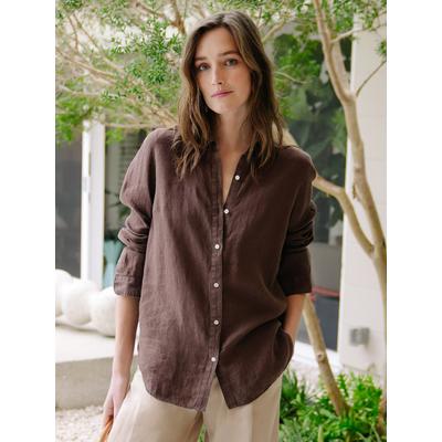 J.McLaughlin Women's Britt Linen Shirt Dark Brown, Size XS