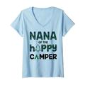 Damen Nana of Happy Camper 1. Geburtstag Oma T-Shirt mit V-Ausschnitt