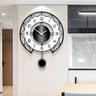 Schwarz-weiße moderne Wanduhr, 3D-Hohldesign, Pendel, geräuschloses Metallzeigerdisplay, runde Hängeuhr, Wohnzimmer-Wanddekoration, 35 43 50 cm