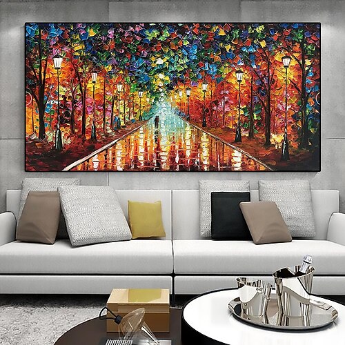 Ölgemälde, handgemalt, 3D-Ölgemälde, handgemalt, Spachtel, Straßenlaterne, blaue Lichter, Malerei, Heimdekoration, Leinwand, Wandkunst, Malerei, Liebhabergemälde Image