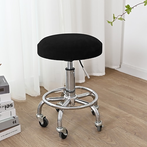 Samt runder Barhocker Sitzbezüge Kneipentheke Hocker Stuhl Schonbezug Stuhlhussen quadratischer drehbarer Barhocker elastische Barstuhlbezüge waschbarer Kissenbezug für Kaffeeparty Bar restrant Image