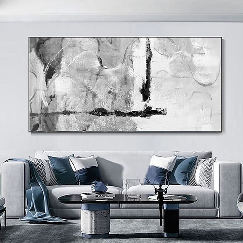 Handgefertigtes Ölgemälde auf Leinwand, Wandkunst, Dekoration, modern, schwarz-weiß, abstrakt, für Heimdekoration, gerolltes, rahmenloses, ungedehntes Gemälde Image
