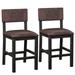 Nathaniel Home 24 Bar Stools Leather Upholstered Chairs Set of 2 Counter Height Stools with Back Dining Barstools with Footrest Rustic Dark Brown